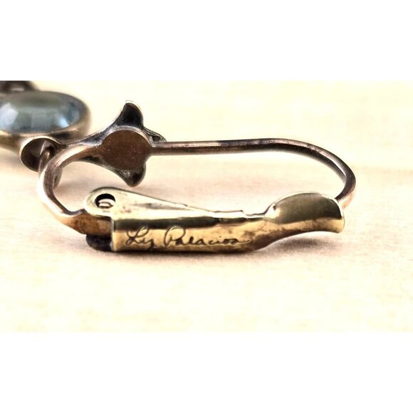 Vintage Liz Palacios Gold Tone Blue & Peach Swarovski Dangle Earrings Lever-back - Picture 3 of 9